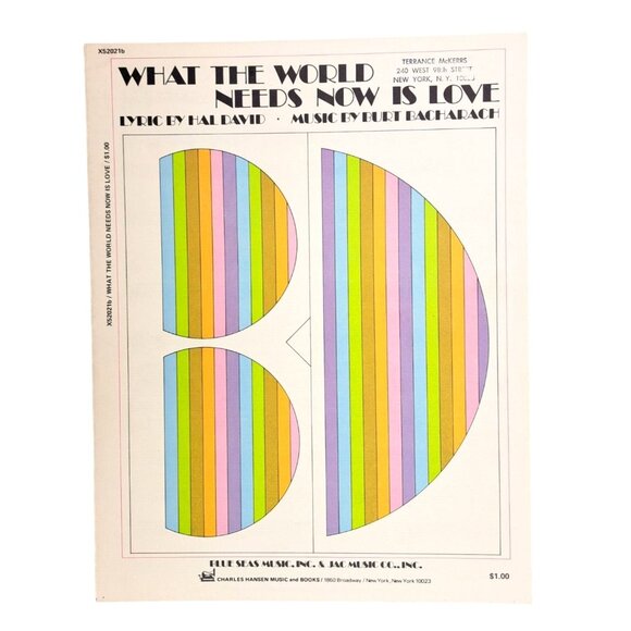 Blue Seas Music, Inc. Other - What The World Needs Now Is Love Sheet Music Vintage Burt Bacharach 1965 McKerrs